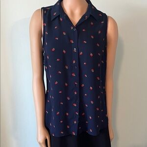 Banana Republic Navy Sleeveless Blouse with Strawberries
